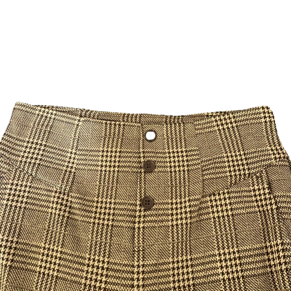 Plaid High-Waisted Slacks with Button Detail